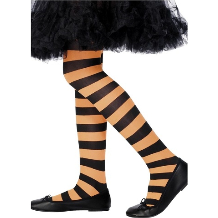 Black And Orange Striped Kids Tights