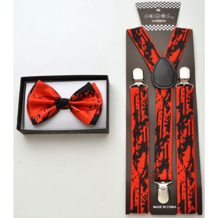 Red And Black Splatter Braces And Bow Tie Set