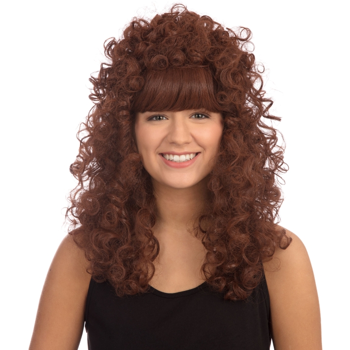 80s Long Brown Curly Wig