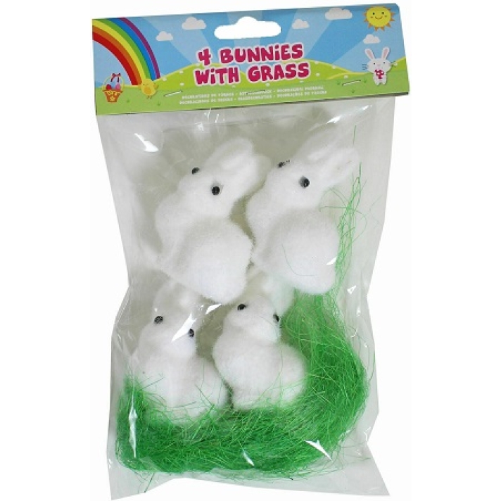 Pack Of 4 Polyfoam Bunnies With Grass