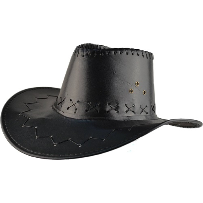 Black Leather Look Cowboy Hat