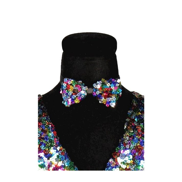 Womens Multi Coloured Sequin Waistcoat And Bow Tie