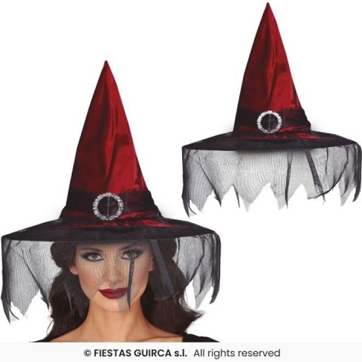 Witch Hat Maroon With Black Veil