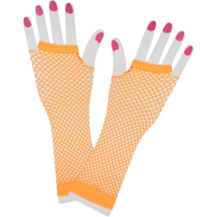 Neon Orange Fishnet Gloves