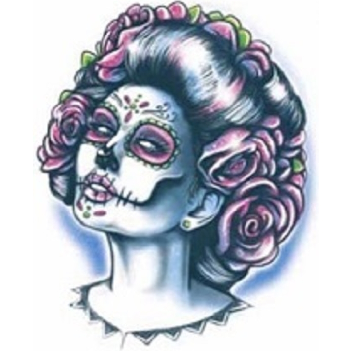 Day Of The Dead Senora Muerte Skull Temporary Tattoo