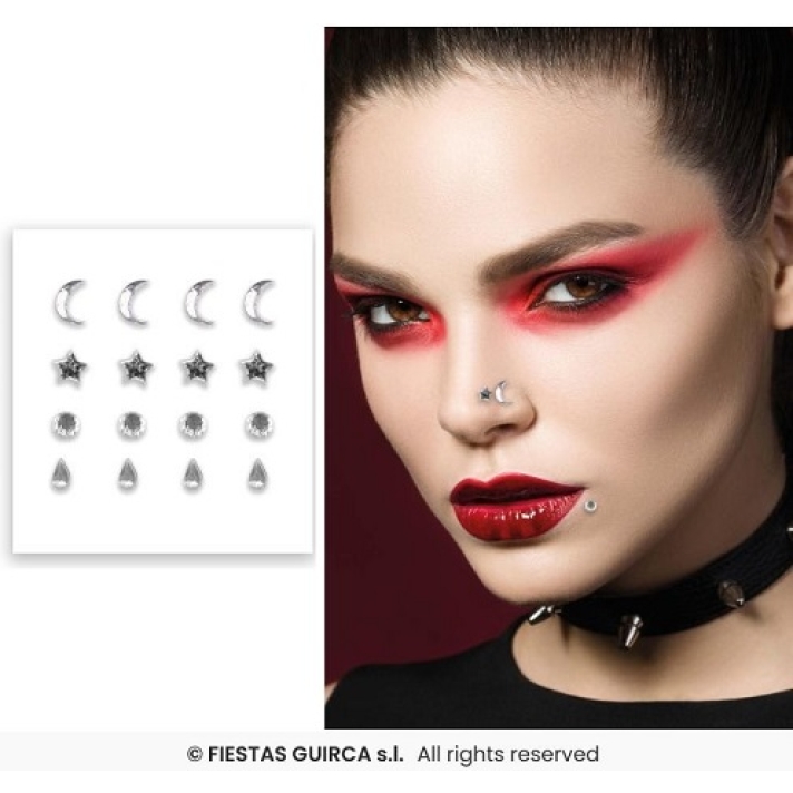 Silver Face Gem Sticker Piercings