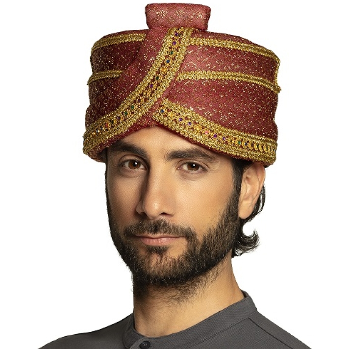 Indian Red and Gold Turban