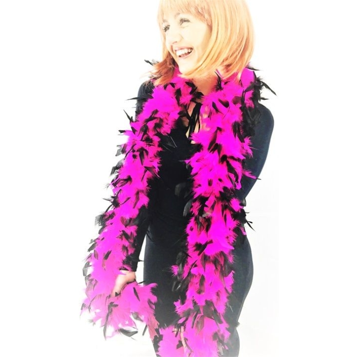 Feather Boa Shocking Neon Pink Black Tips Stylex Party ST4988