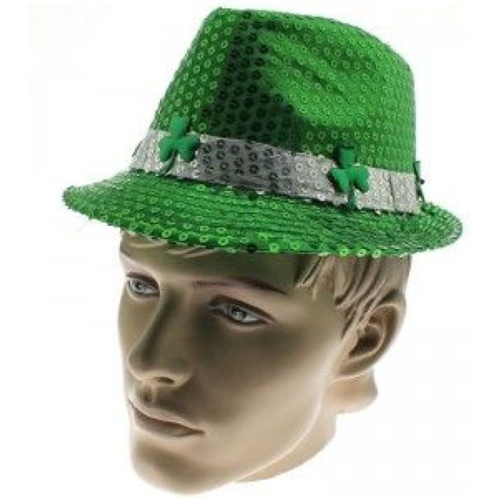 Irish Trilby Green Sequin Shamrock Hat 76007