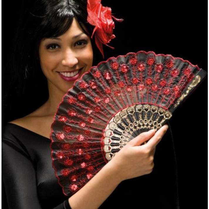 Spanish Lace Fan Black And Red