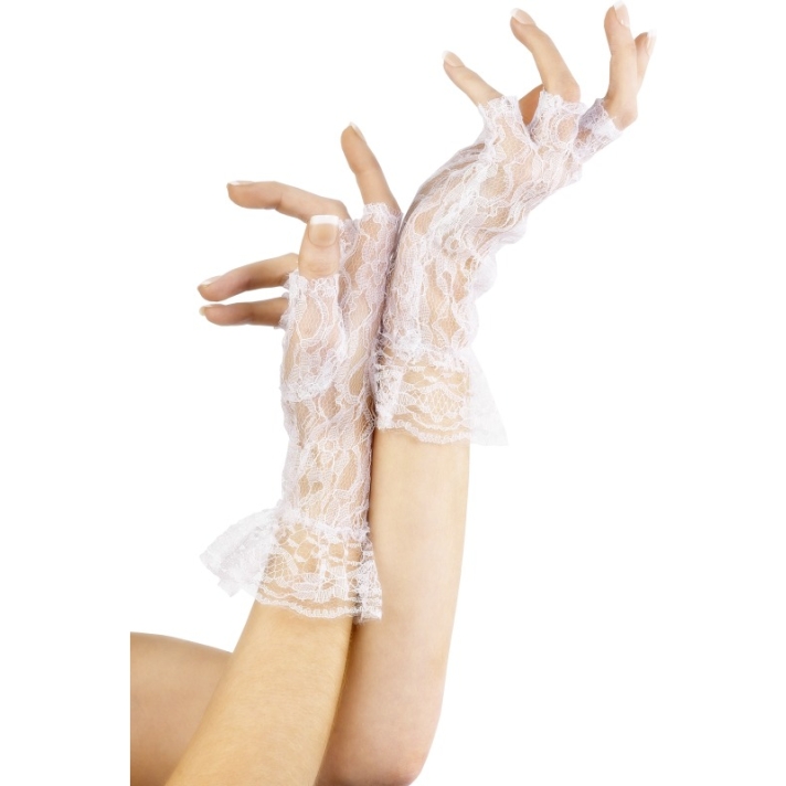 Fingerless White Lace Gloves Short
